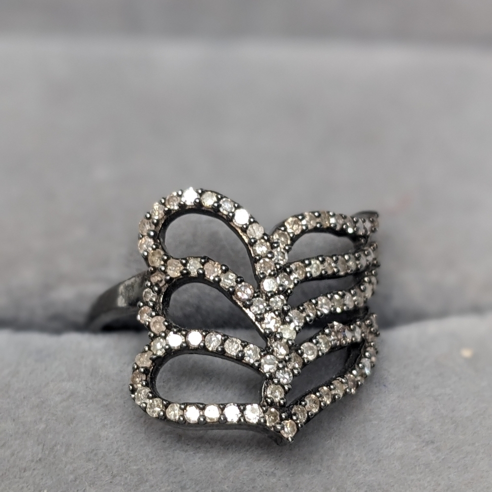 New Natural Diamond Ring 0.55ct Sterling Silver Black Rhodium 7.5 925 Stamped